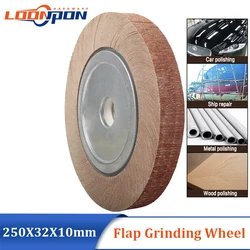 250x32mm Bore Flange Flap Grinding Wheel Aluminum Oxide Sanding Cloth Mop Abrasive Polishing Disc for Metal Wood Thickness 10mm