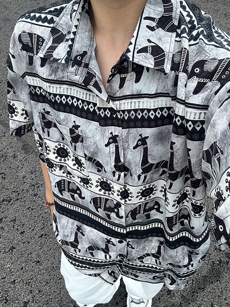 

Летняя мужская рубашка Thai Sle Elephant Ice Silk с коротким рукавом, в американском ретро-стиле, модная, брендовая, с гавайским цветочным принтом, дышащая.