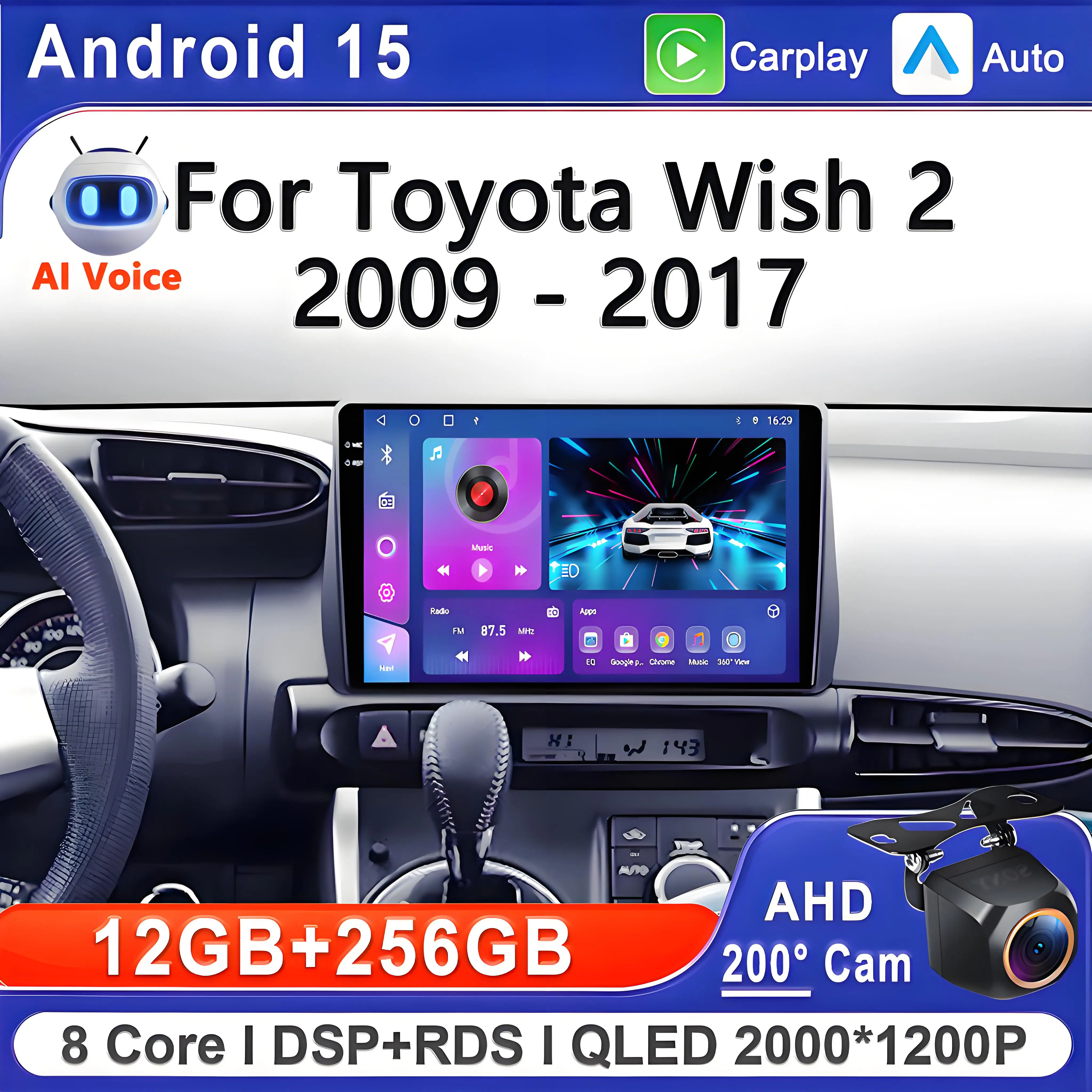 

2K Android 15 For Toyota Wish 2 II XE20 2009 - 2017 Car Radio Multimedia Video Player Navigation Screen Head Unit No 2Din GPS