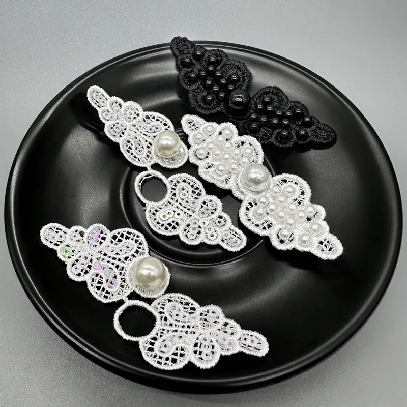Handmade Embroidered Lace Cabbage Chinese Knot Button Vintage Hanfu Princess Dress Patch Frog Closure Sewing Findings DIY view 2