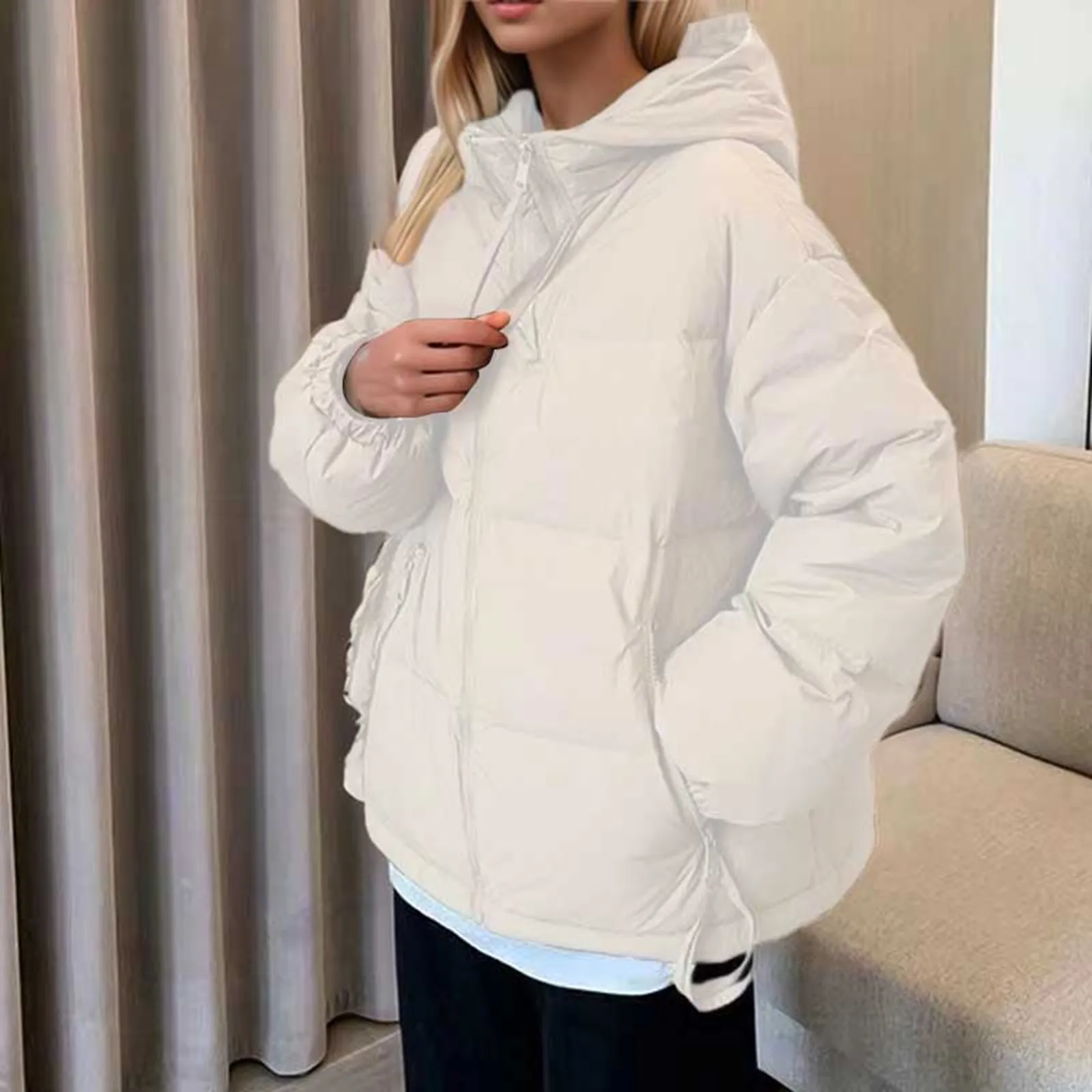 Fashionable Hooded Korean Down Cotton Coat Women'S Winter 2024 New Arrival Cropped Petite Jacket Trendy European Style Outerwear