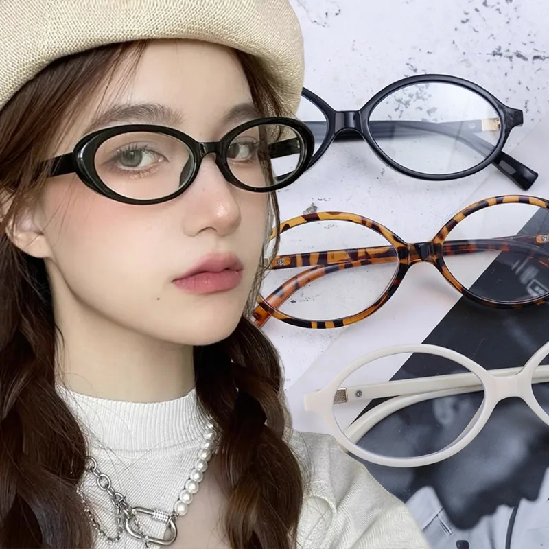 

Retro Oval Glasses Women Girls Y2K Exquisite Small Frame Plain Glasses Daily Dating Leopard Print Glasses Fashion Accessories