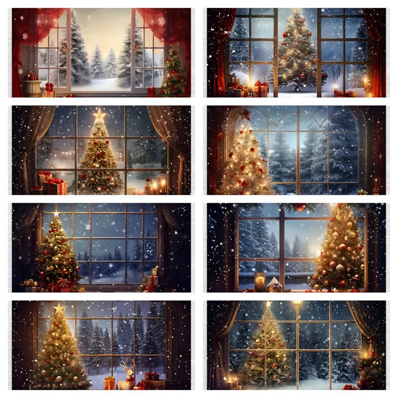 210X150cm Christmas Background Cloth Christmas Tree Snowflake Party Decoration Children Photography Background Cloth,E Durable