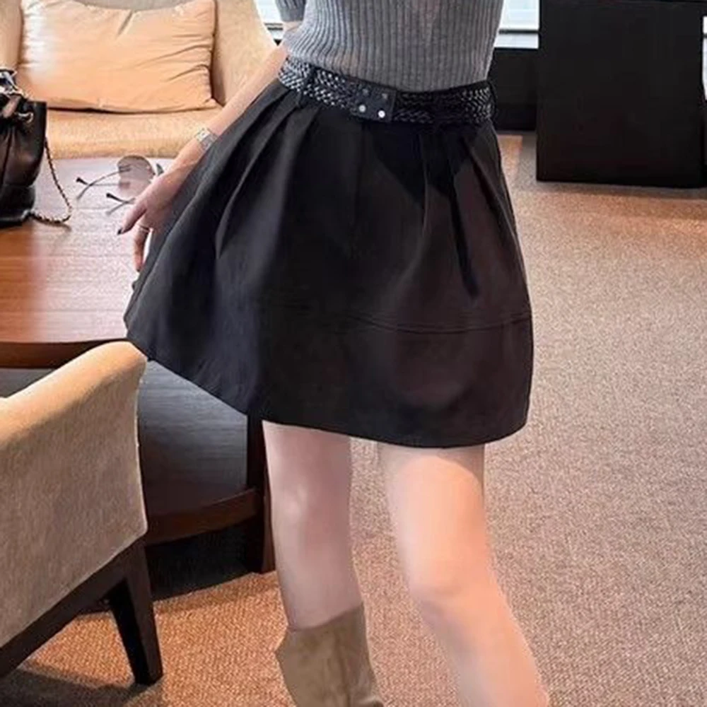 

High-end black bud women's Korean version of high-waisted versatile and thin A-shaped pleated tutu skirt