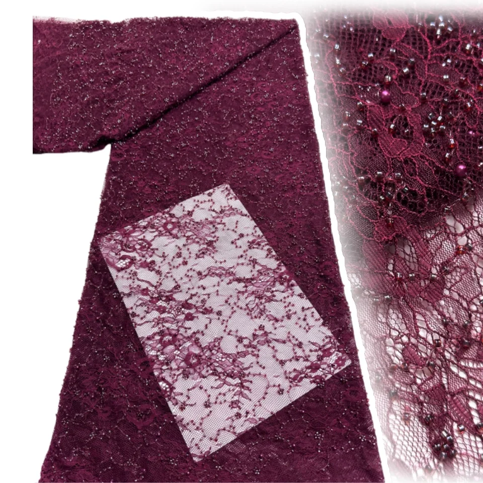 

Latest African French Sequins Net Lace High Quality Nigerian Embroidery Beaded Mesh Fabric 5 Yards for Wedding Party Dress S1650