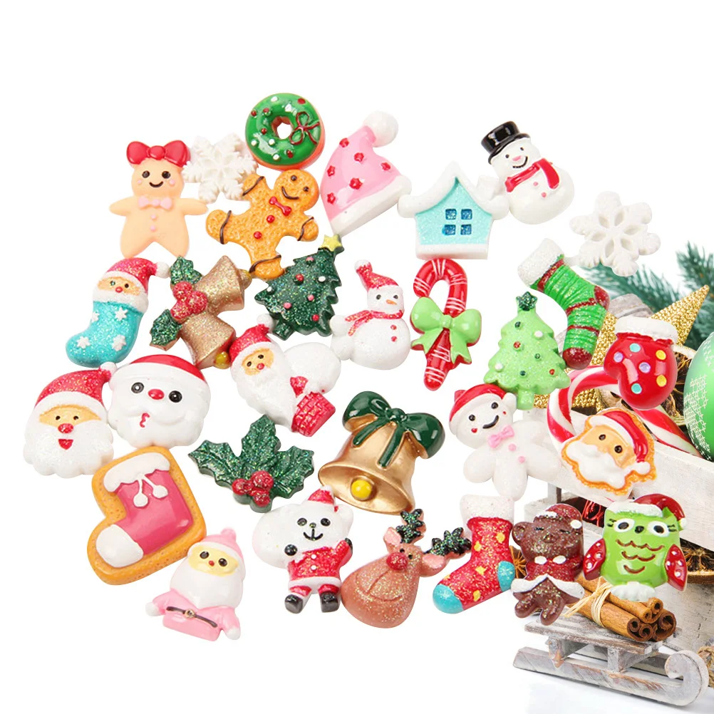 

100 шт., маленькие аксессуары из смолы, рождественская тема, простые стильные украшения «сделай сам», рождественские украшения ручной работы для детей и девочек