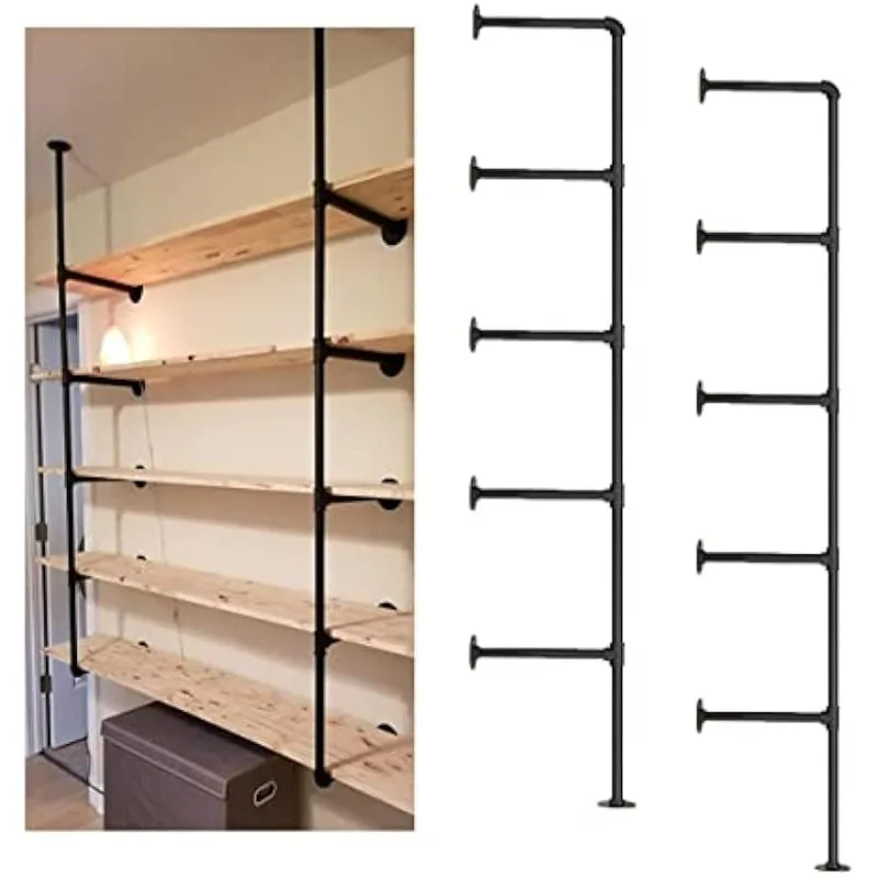 Industrial Wall Mount Iron Pipe Shelf Shelves Shelving Bracket Black Vintage Retro Ceiling Hung Shelf DIY Open Bookshelf Storage