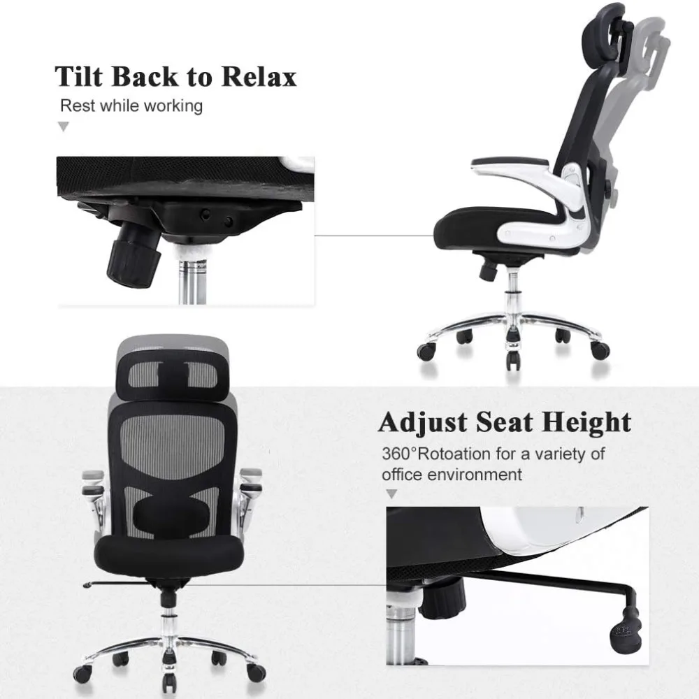 Big and Tall Office Chair 500lbs Wide Seat Executive Desk Chair with Lumbar Support Flip UP Arms Headrest High Back Computer Cha