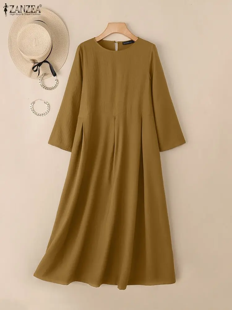 

Women Autumn Maxi Dresses 2025 ZANZEA Casual O Neck Long Sleeve Robe Elegant Solid A Line OL Work Dress Female Loose Sundress