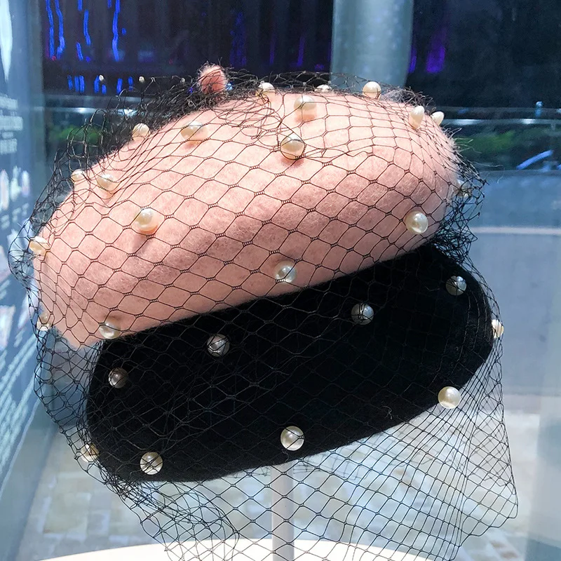 2024 New Pearl Mesh Beret Women display picture 2