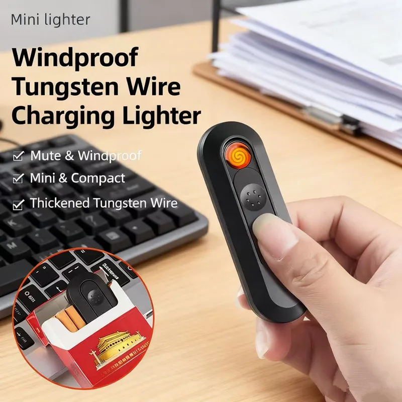 Silent portable cigarette lighter, portable charging compact lighter, windproof silent tungsten wire cigarette lighter, lighter