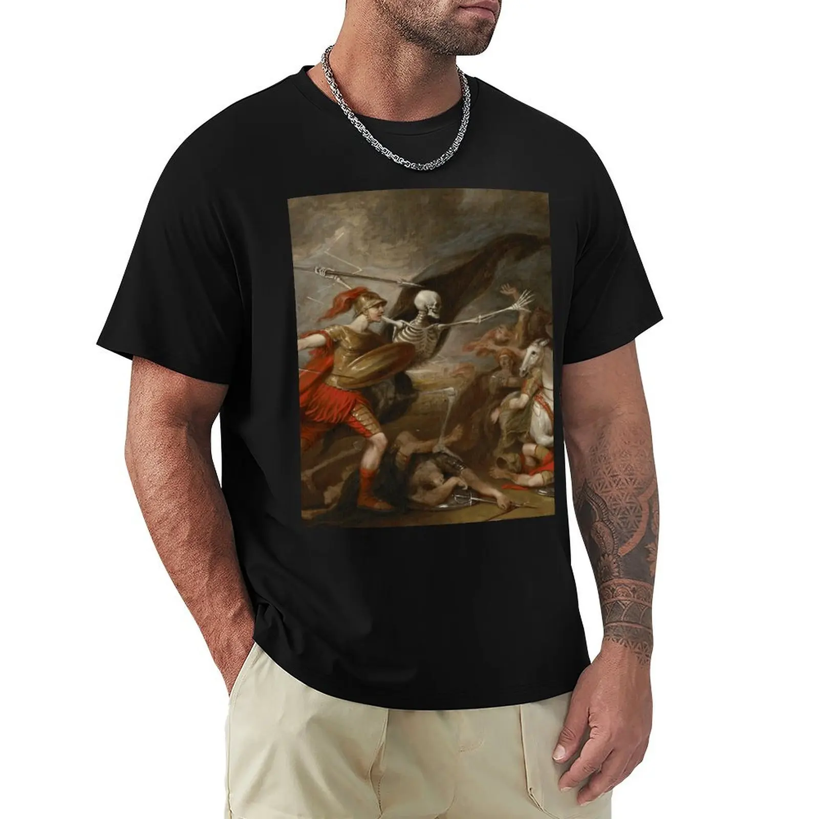 Joshua at the battle of Ai attended by Death by John Trunbul T-Shirt Basic Daily Outfit Short Sleeve Tee