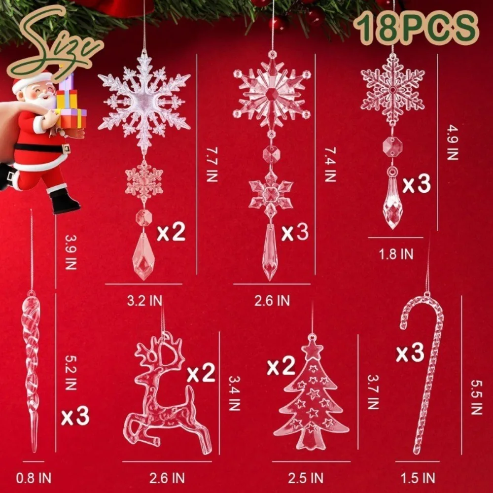 Ornement d'arbre de Noël créatif transparent, pendentif cône de glace, cadeaux de nouvel an, 18 pièces