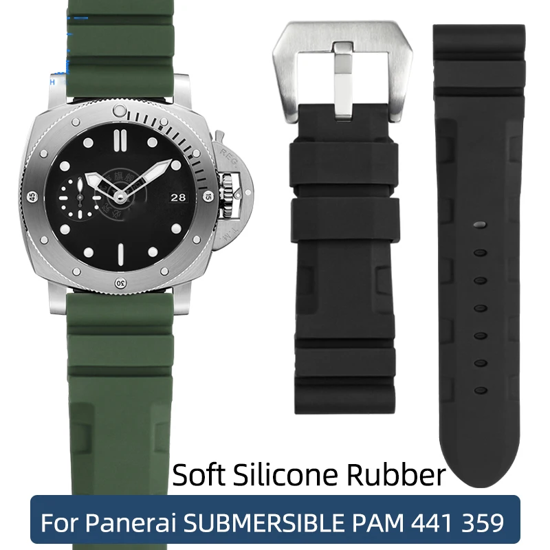 Soft Silicone Rubber Watch Band For Panerai SUBMERSIBLE PAM 441 359 Series 22MM 24MM 26MM Men Watch Strap Watch Accessories