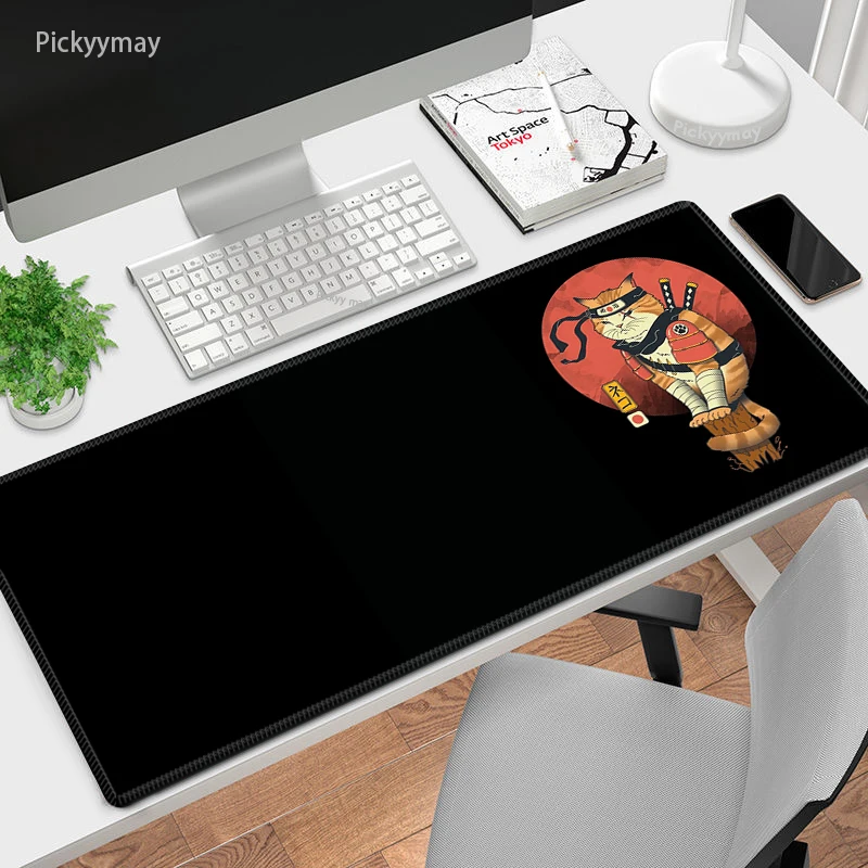 Japão samurai gato grande tapete do mouse arte mousepad grande preto mousepad borracha teclado tapetes do mouse almofada de mesa hd mouse almofadas 900x400