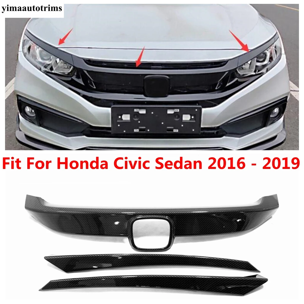 Engine Hood Bonnet Grille Head Lights Lamps Eyebrow Strip Cover Trim For Honda Civic Sedan 2016 - 2019 ABS Accessories Exterior