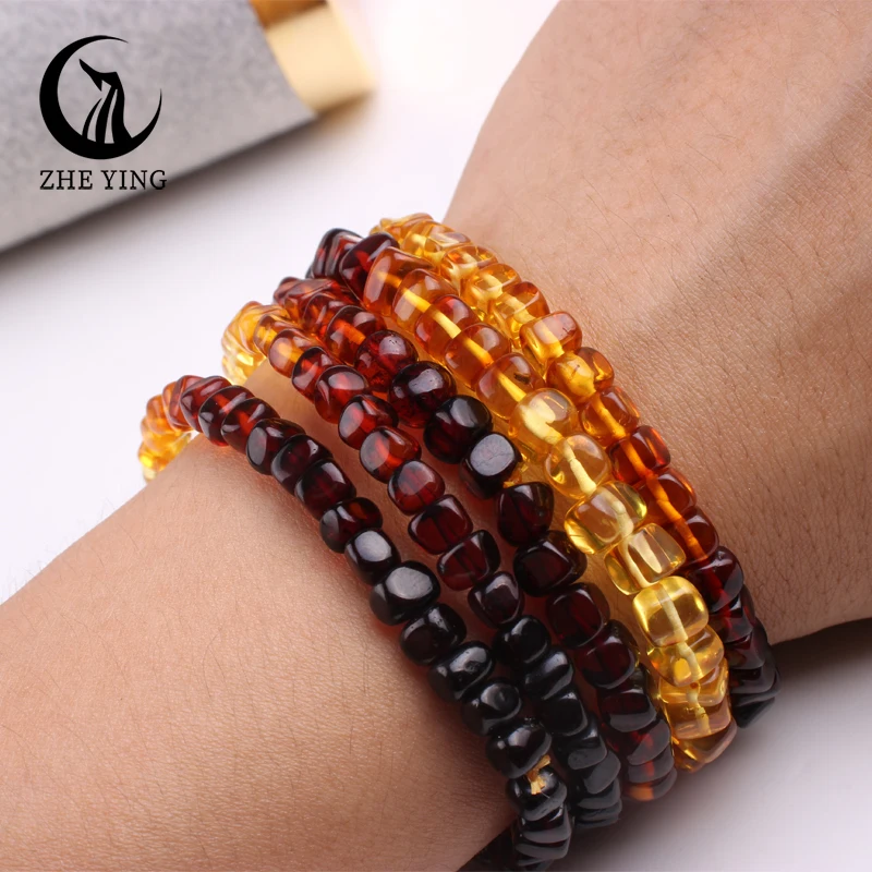 Natural Rainbow Amber Bracelets 5-7mm Gradient Cube Square Irregular Beads DIY Casual Trendy Women Men Jewekry Ambar Anklet Gift