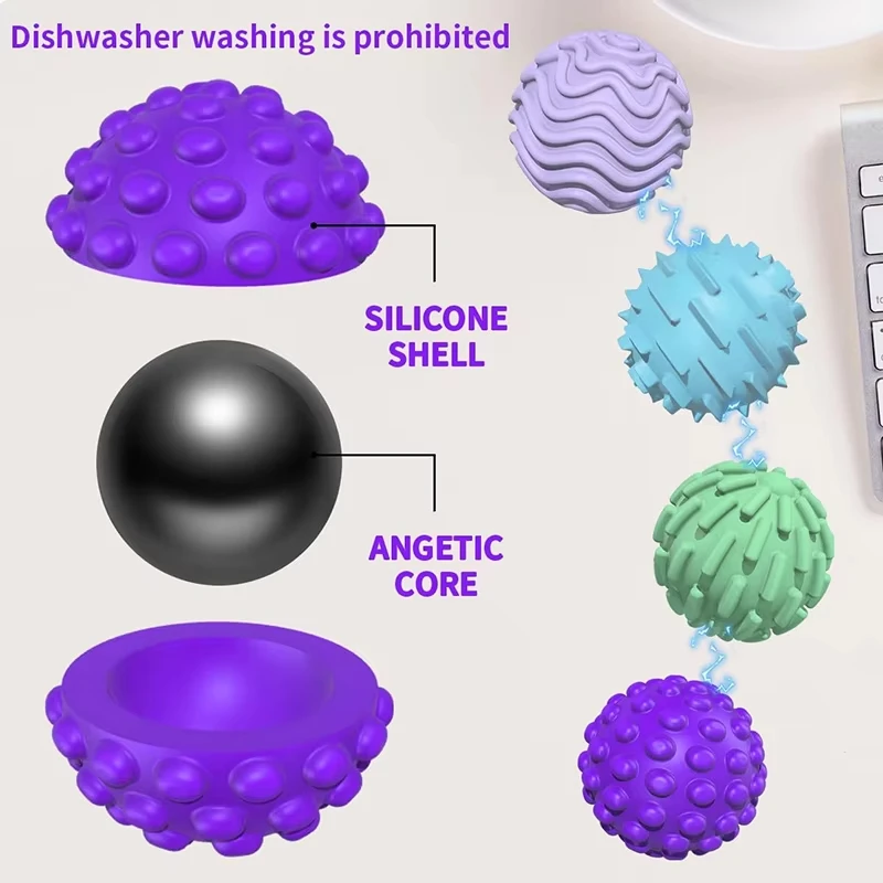 Brinquedos fidget bolas de estresse magnéticas com capa de silicone para adultos rolo de silicone bolas magnéticas sensorial juguete bola de massagem