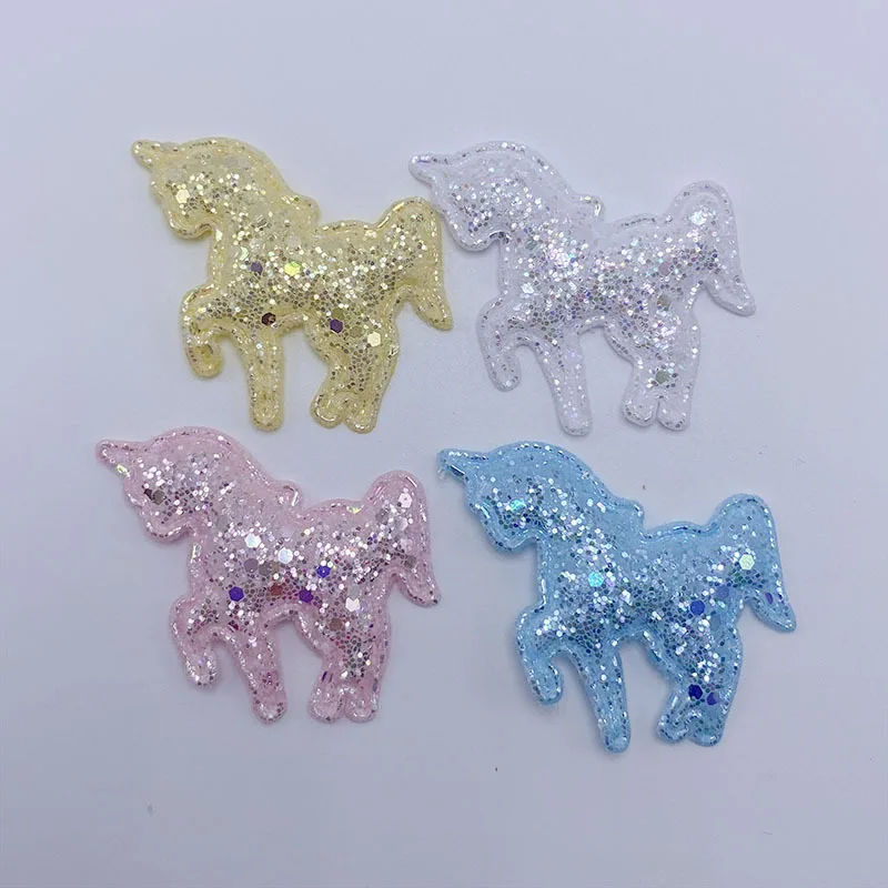 40 Stück 4CM Glitzernde Einhorn-Applikationen zum Aufnähen, DIY Handgemachte Haarspangen & Stoff-Dekorationszubehör – Detail 1