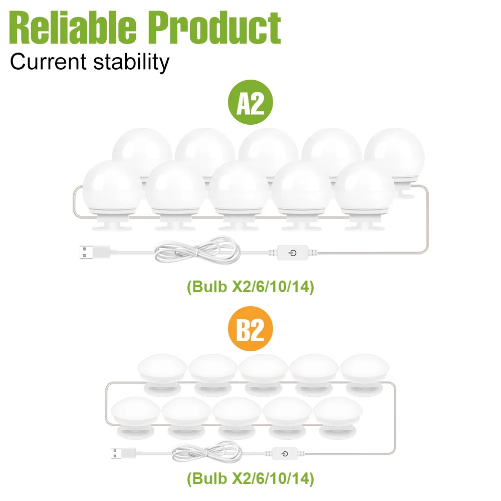 LED Mirror Lights 3 Colors Makeup Lamps 5V Dressing Table Lamp USB Touch Dimmable Bathroom Bedroom Decoration Lighting