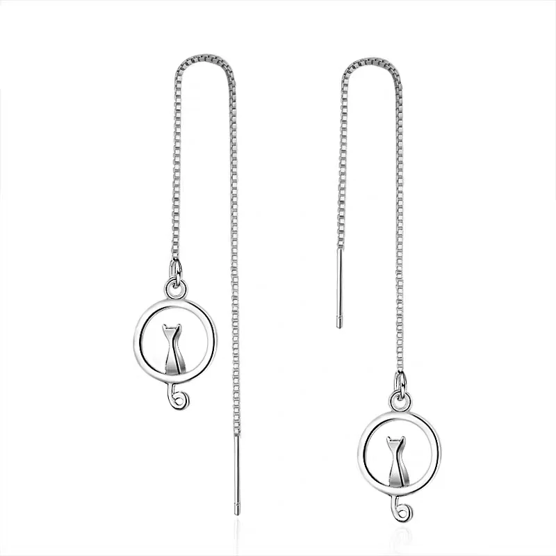 925 Silver Cute Moon Cat Earrings Korean Version Exquisite Simple Hollow Design Gift for Girls Elegant Ear Ornament for Women