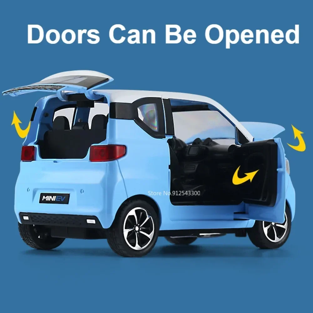 مقياس 1:24 WuLing HongGuang MINI EV لعبة معكرون نموذج سيارة الأبواب مفتوحة التراجع نماذج المركبات المصغرة سطح المكتب الحلي