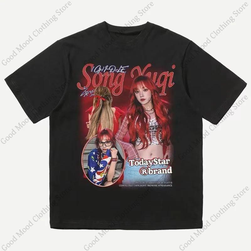 

GIDLE I-dle YUQI Print T Shirt Kpop Fashion Hip Hop Loose T-shirt High Quality Cotton Short Sleeve Tee Tops IDLE Fans Clothes