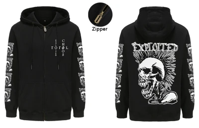 Rock Band The Exploited Hoodie Mens Fashion Skull Printed Pullovers Tops Harajuku Streetwear Hip Hop Oversized Zipper Hoodie