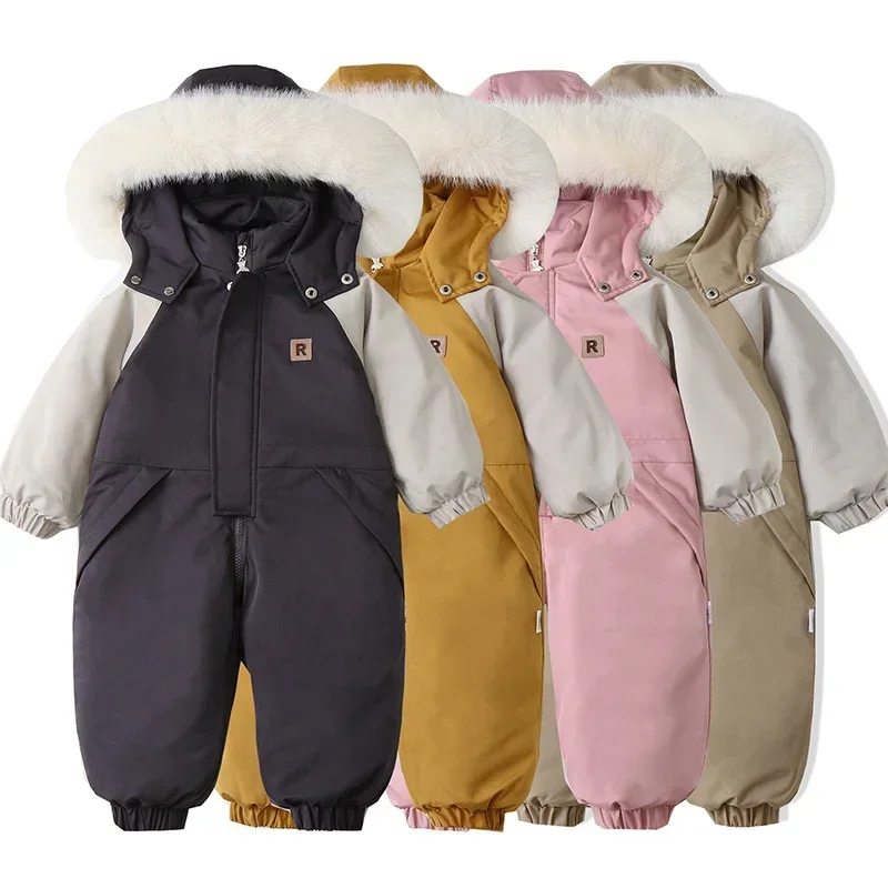 2024 New Baby Girls Solid Winter Rompers Zipper Hooded Long Sleeve Casual Children Bodysuit Polyester Windproof Outdoor Romper