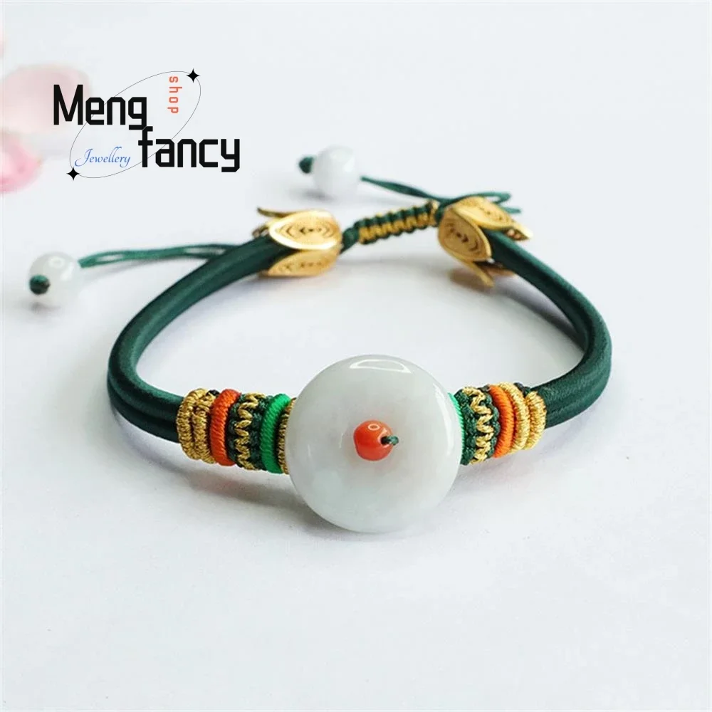 

Natural Myanmar A-goods Jadeite Peace Buckle String Jade Braided Hand Exquisite Elegant Simple High-grade Fashion Holiday Gifts