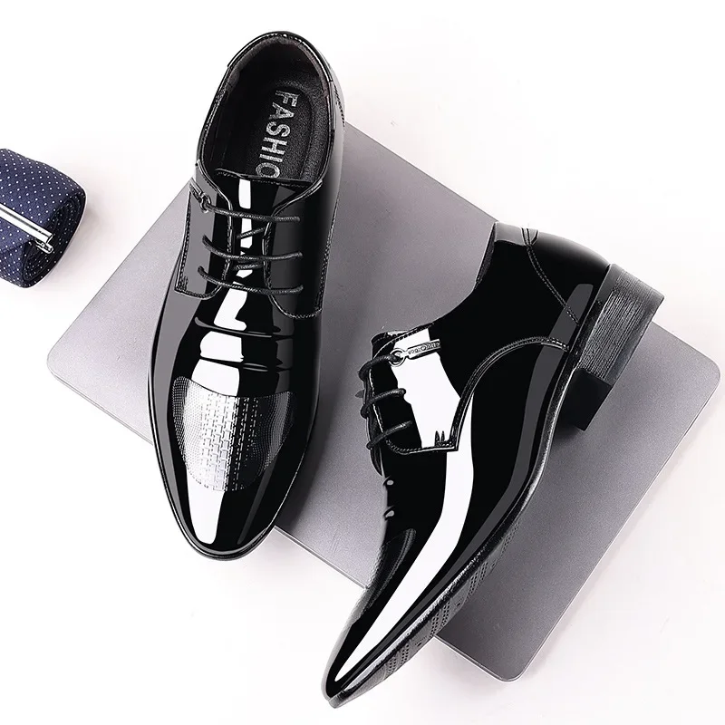 Luxury Business Oxford Leather Shoes Men Breathable Patent Leather Formal Shoes Plus Size Man Office Wedding Flats Male Black