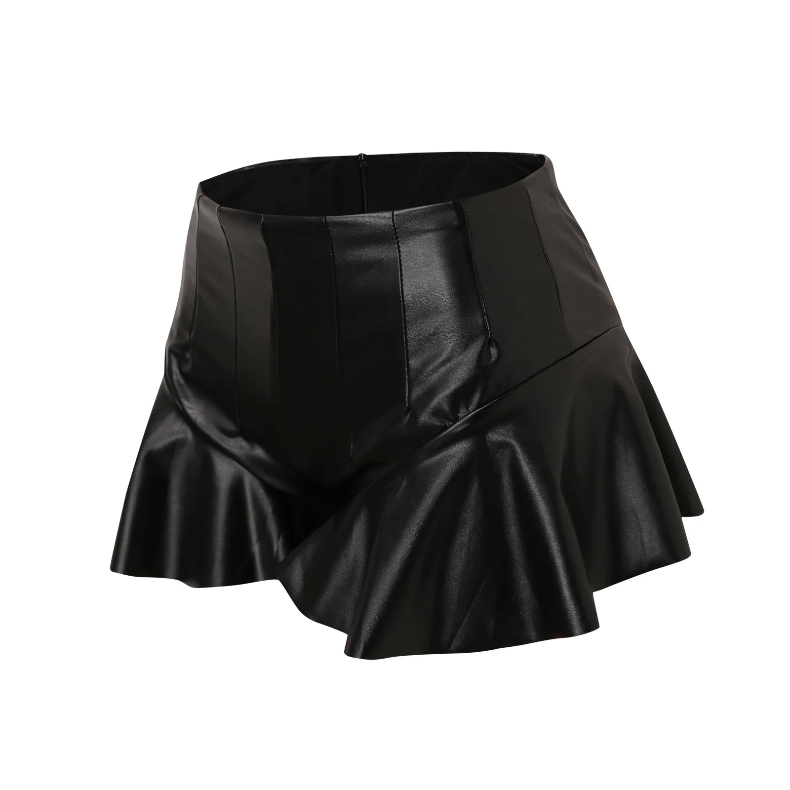 Women Sexy PU Leather Shorts Girls Nightclub Short Dance Skirt Shorts Pantskirt Ruffles Short Pants Streetwear Women шорты