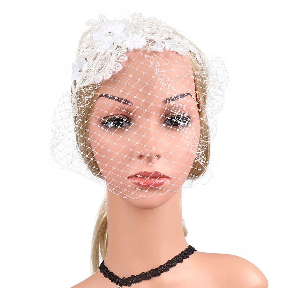 Çiçek Fascinator Örgü Dantel Kafa Bandı Gelinlik Elbiseler Kadınlar için Saç Fascinators Şapkalar Beyaz Kadın