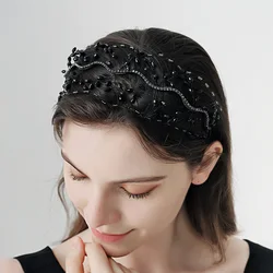 Handmade Crystal Crown Headbands for Women Hair Accessories Pearl Bridal Wedding Tiaras and Crowns Party Hair Jewelry Engagement