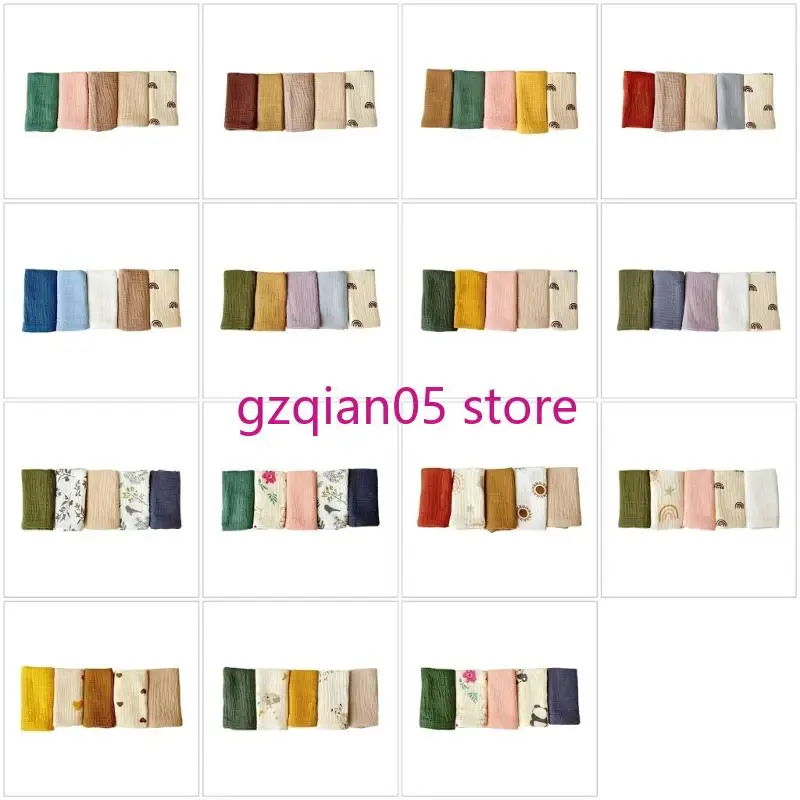 مجموعة مناشف N7ME القطنية اللطيفة للرضع، منشفة مربعة الشكل، مكونة من 5 قطع