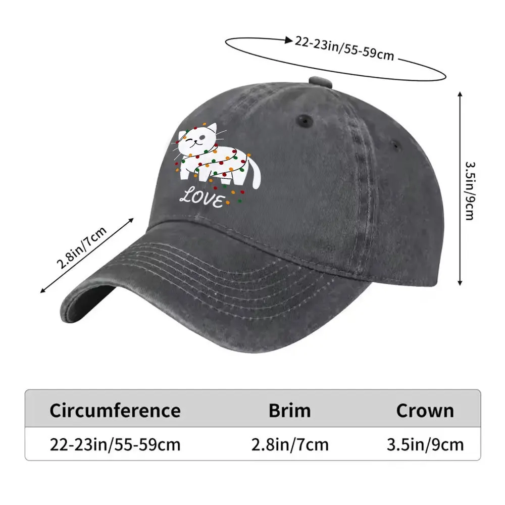 Winking Cat LOVE Graphic Distressed Cotton Baseball Cap Unisex Adjustable for Outdoor Daily Wear