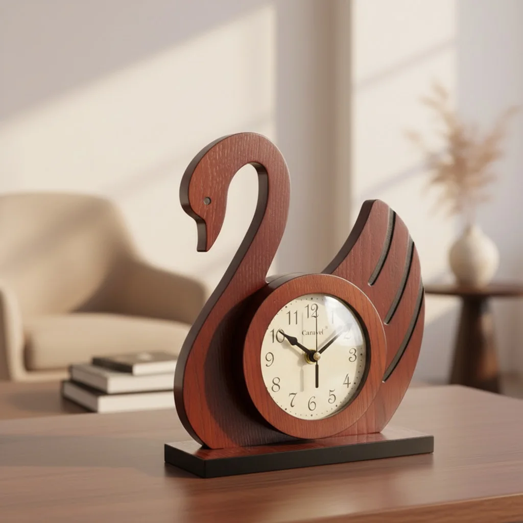 Elegant Swan Clock – Creative Wooden Silent Quartz Desk & Table Clock, Modern Home Decor Ornament, Perfect Gift for Living Room