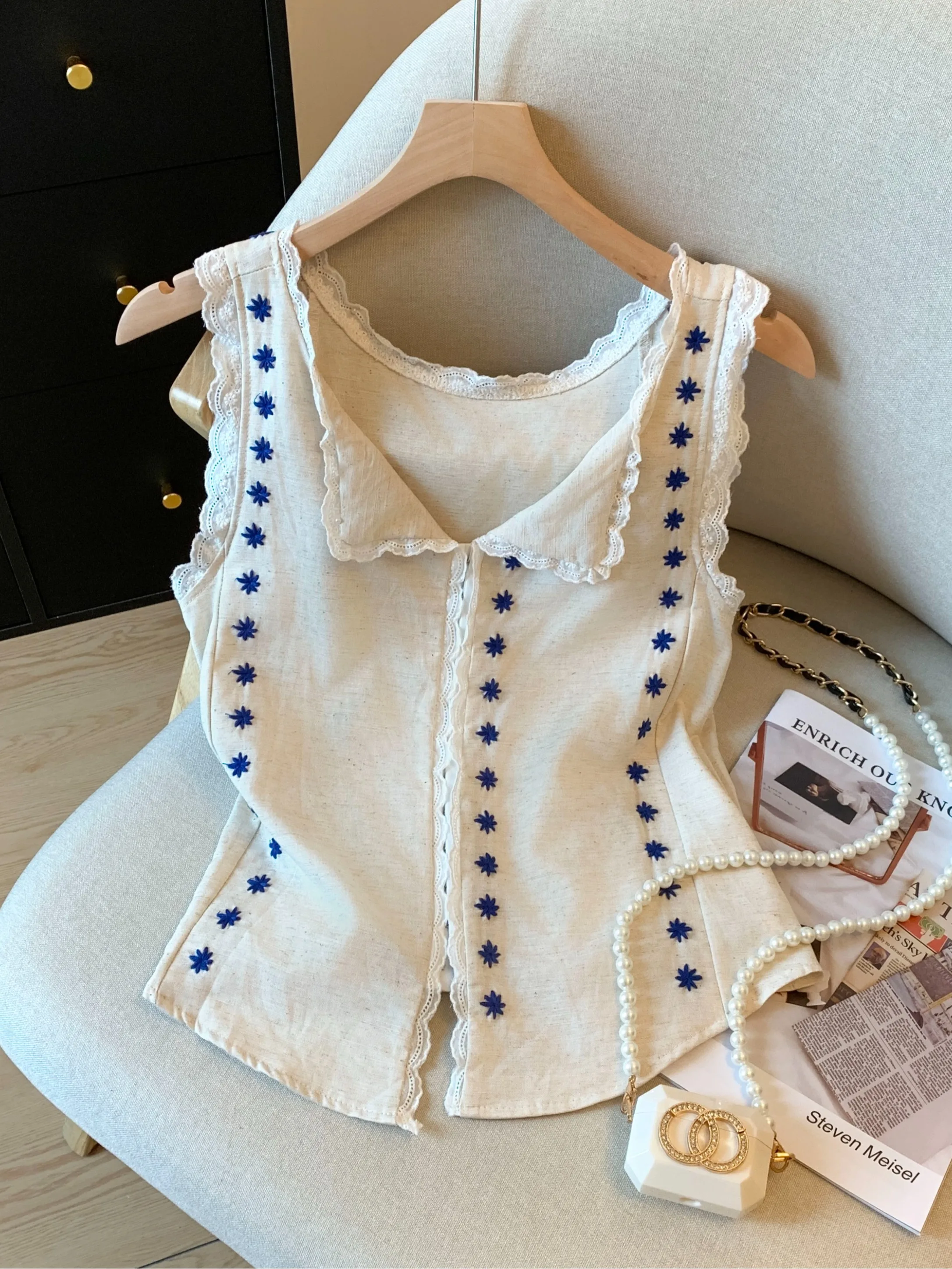 

Уникальный красивый женский жилет на лето 2025 года, новинка, с вышивкой, на завязках, двусторонний, с V-образным вырезом, тонкий, стандартной длины, верхняя одежда