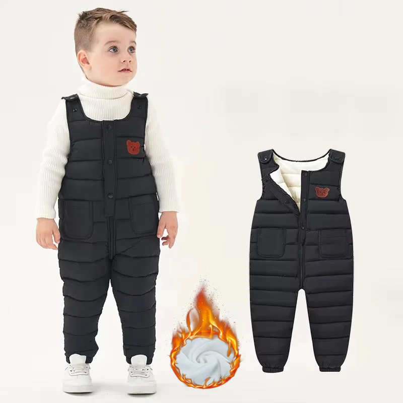 

-20° Baby Thicken Rompers Children Plus Velvet Winter Warm Down Pants Boys Girls Fleece Cotton Trousers Kids Casual Clothes 0-5Y