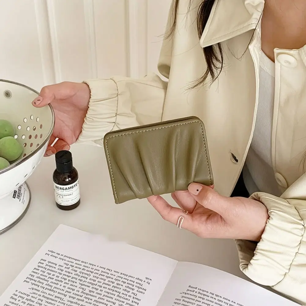 

Simple Wrinkled Card Bag Anti Thief PU Leather Card Case Ultrathin Solid Color Wallet Woman