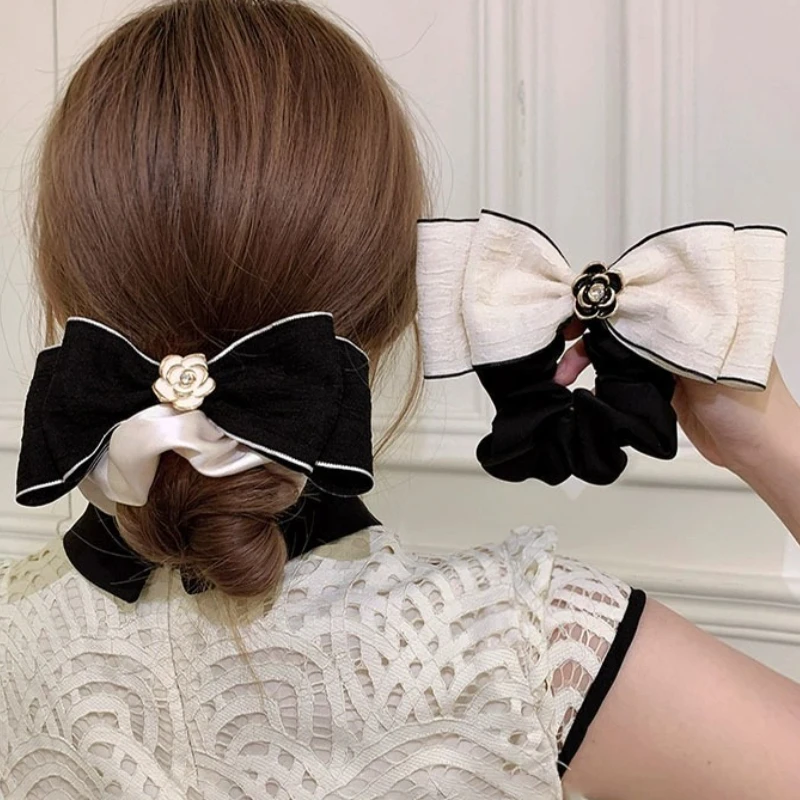

New Arrival Camellia Bow Scrunchie Hair Ties for Women Elegant Flower Headband Fashion Ponytail Holders Hair Rope Accessories
