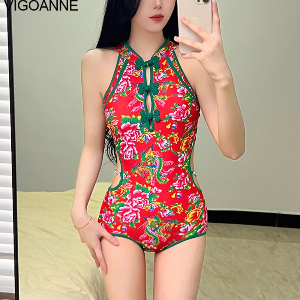 VigoAnne Print Sexy 2 Piece Verge Skirt Swimwear Women 2024 Push UP One Piece Swimsuit Korean Monokini Summer Beach Bathing Suit