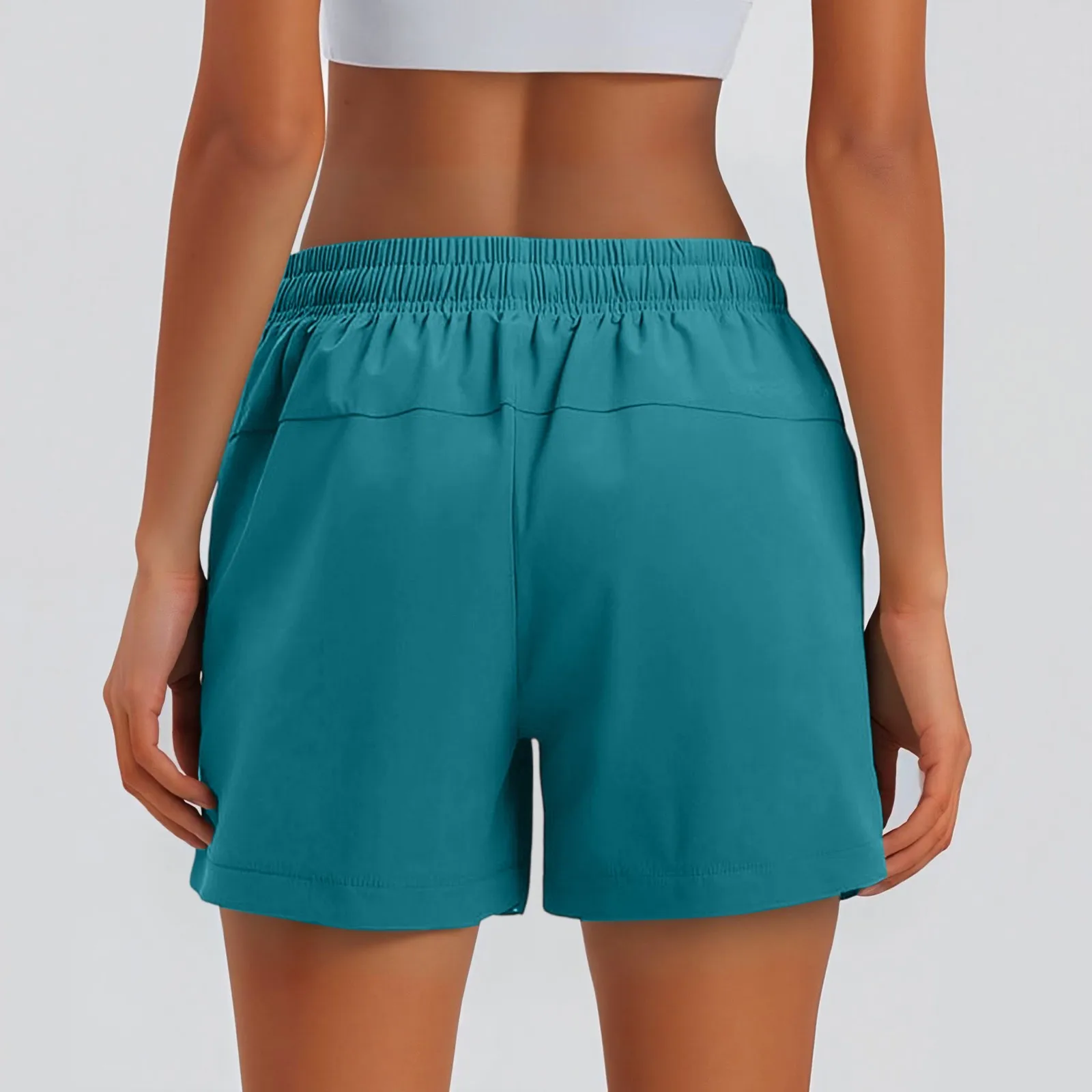 شورت نسائي كاجوال عالي الخصر برباط بلون سادة شورت صيفي رياضي خارجي شورت سريع الجفاف وجيد التهوية