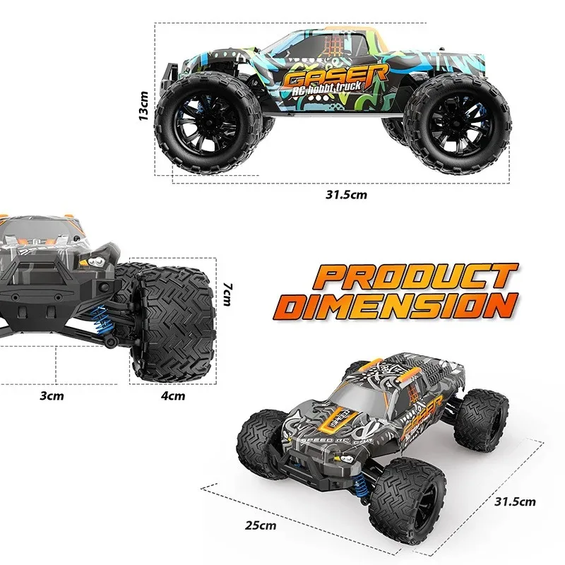 1:14スケール 4WD RCカー、防水リモコンオフロードトラック（大型タイヤ付き）、子供向け4x4高速モンスタークローラー