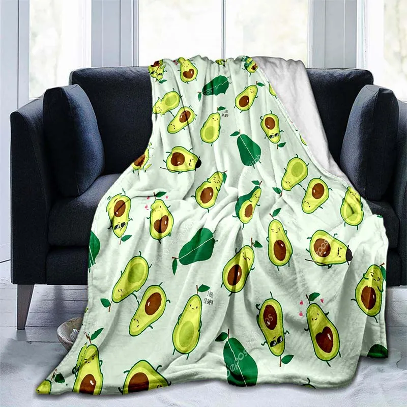 Comfort Sherpa Flannel Blanket Cute Fruit Avocado Printed Plush Throw Blanket Fuzzy Soft Quilt for Bed Sofa and Couch Twin Size