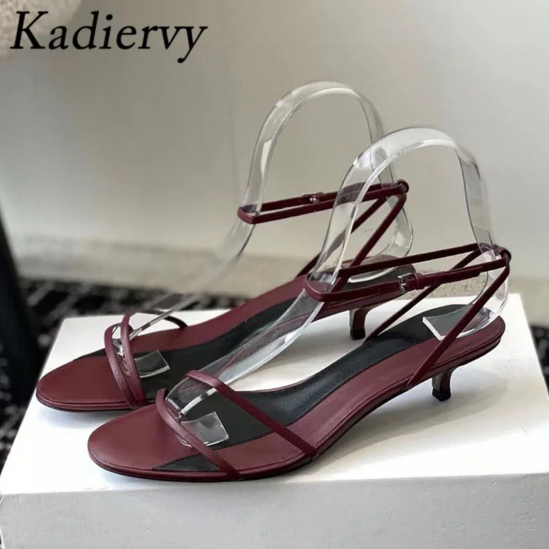 

Sexy Kitten Heels Sandals Women Genuine Leather Party Shoes Woman Mixed Colors Narrow Band Summer Slippers Women Sandalias Mujer