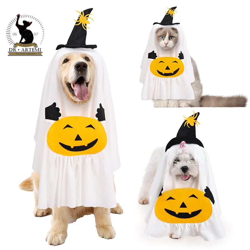 Pet Dog Clothes with Hat Pumpkin Ghost Witch Suit for Halloween Party Decorations Puppy Dogs Cosplay Costume