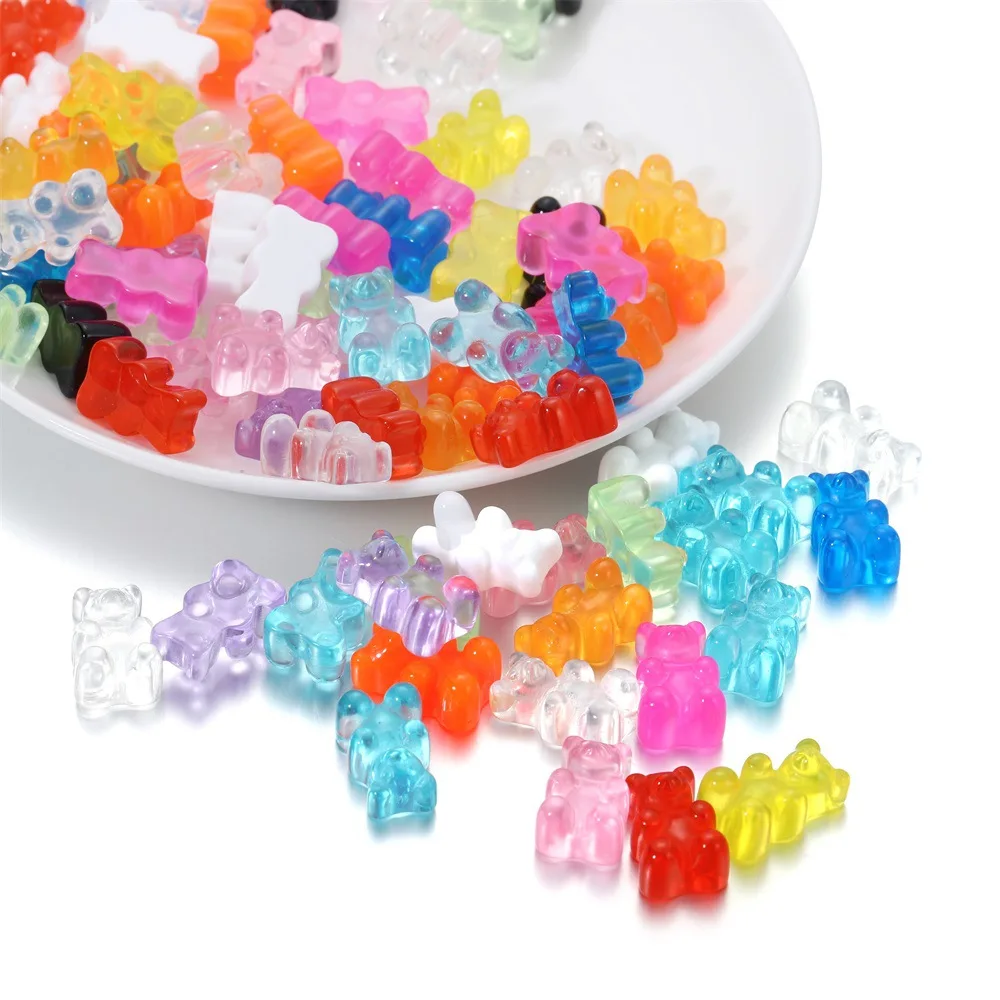 10Pcs Hot Selling Transparent Teddy Bear Resin Candy Colored Cartoon Pendant Headwear Cute and Playful DIY Jewelry Accessories