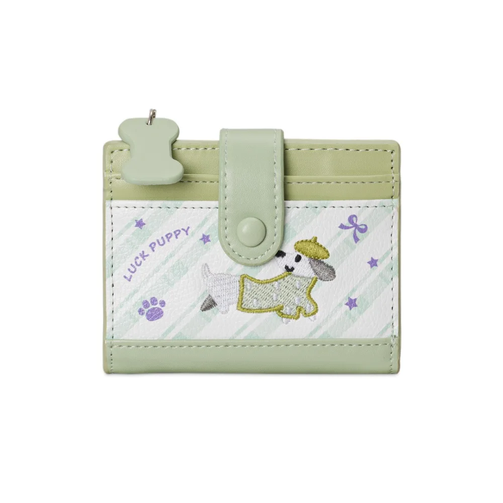 

Retro Korean Style Embroidery Sausage Dog Wallet Ultra Thin Purse Coin Pouch Multi Slot Cartoon PU Leather Card Holder Men