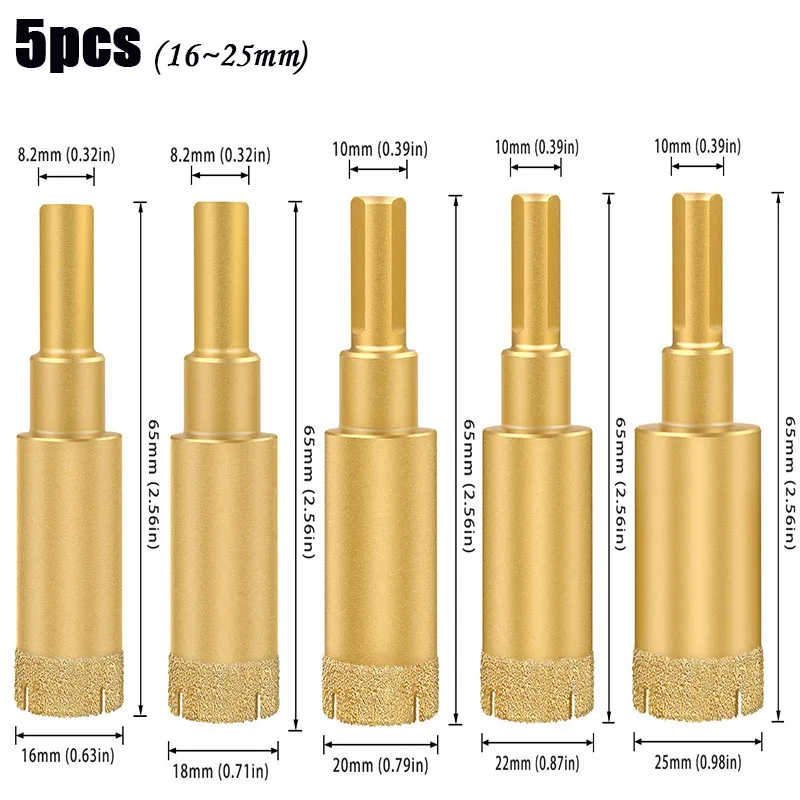 

5pcs 16/18/20/22/25mm Marble Vitrified Brick Granite Glass Hole Opener Brazed Tile Drill Bit